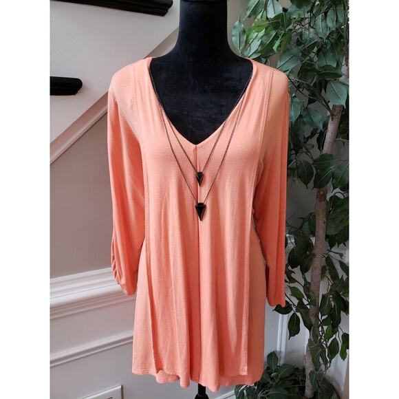 New Directions Women's Orange Floral Rayon V-Neck Long Sleeve Top Blouse Large - Picture 11 of 11